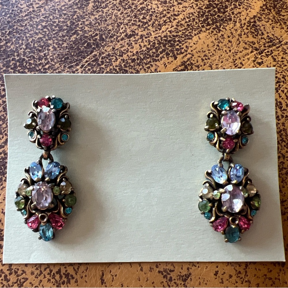 Antique Vintage Hollycroft Clip On Earrings Multicolored Gemstones Estate Rare
